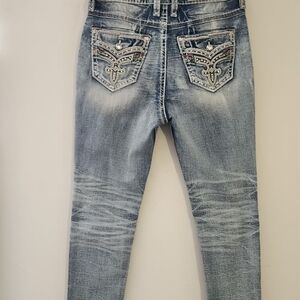 Rock Revival Light Blue Skinny Jeans with Embellished Pockets